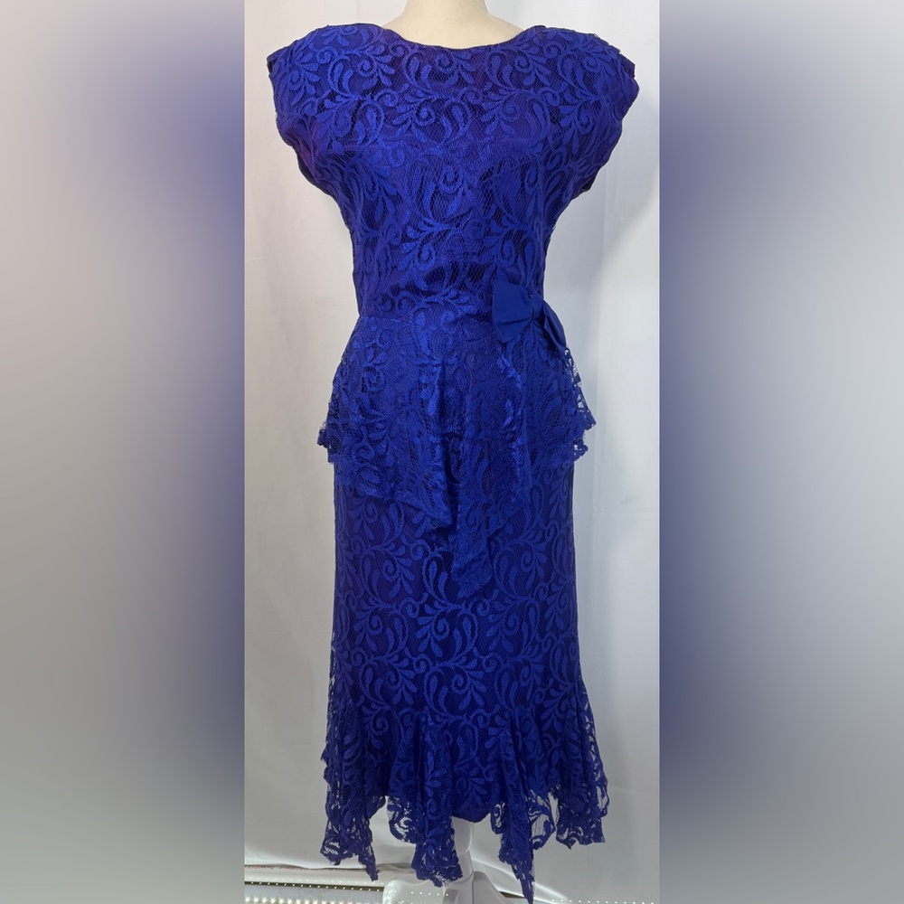 VINTAGE 80s ZUM ZUM lace peplum midi cocktail prom DRESS
